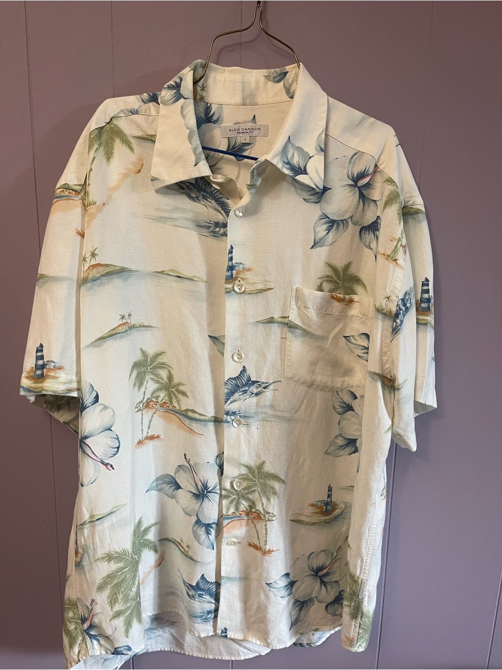 Alex Cannon Cream Hawaiian Floral Short-Sleeve Button-Down Shirt